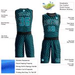 Custom Basketball Jersey with Personalized Name Number, Teal Black-White Triangle Design, Round Neck Sublimation Suit Personalized