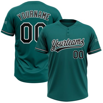 Personalized Unisex Softball Jersey in Teal Black and White - Two-Button Design Personalized Teal Black-White Two-Button