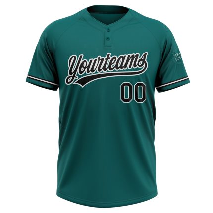Personalized Unisex Softball Jersey in Teal Black and White - Two-Button Design Personalized Teal Black-White Two-Button