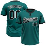 Custom Name Number Unisex Softball Jersey Teal Black-White Two-Button Personalized Team Apparel Personalized Teal Black-White