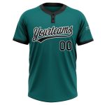 Custom Name Number Unisex Softball Jersey Teal Black-White Two-Button Personalized Team Apparel Personalized Teal Black-White