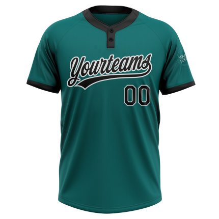 Custom Name Number Unisex Softball Jersey Teal Black-White Two-Button Personalized Team Apparel Personalized Teal Black-White