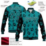 Custom Name Number Teal Black White Wolf 3D Pattern Varsity Letterman Full-Snap Bomber Jacket Personalized Teal Black-White