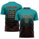 Custom Soccer Uniform Jersey with Personalized Name and Number - Teal Brown-Cream Sublimation Design Personalized Teal Brown-Cream