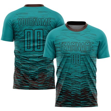 Custom Soccer Uniform Jersey with Personalized Name and Number - Teal Brown Sublimation Team Gear Personalized Teal Brown