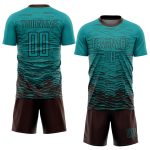 Custom Soccer Uniform Jersey with Personalized Name and Number - Teal Brown Sublimation Team Gear Personalized Teal Brown