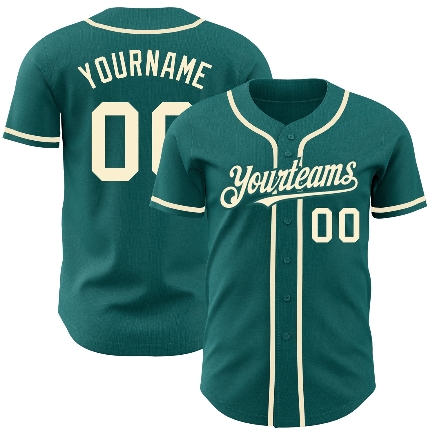 Custom Name and Number Teal Cream Authentic Baseball Jersey - Personalized Team Apparel Personalized Teal Cream Authentic