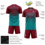 Custom Soccer Uniform Jersey Personalized with Team Name and Number - Teal Crimson Sublimation Design Personalized Teal Crimson