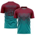 Custom Soccer Uniform Jersey Personalized with Team Name and Number - Teal Crimson Sublimation Design Personalized Teal Crimson