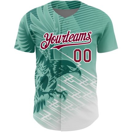 Custom Eagle Baseball Jersey with 3D Teal & Crimson-White Pattern, Personalized Name and Number Personalized Teal Crimson-White