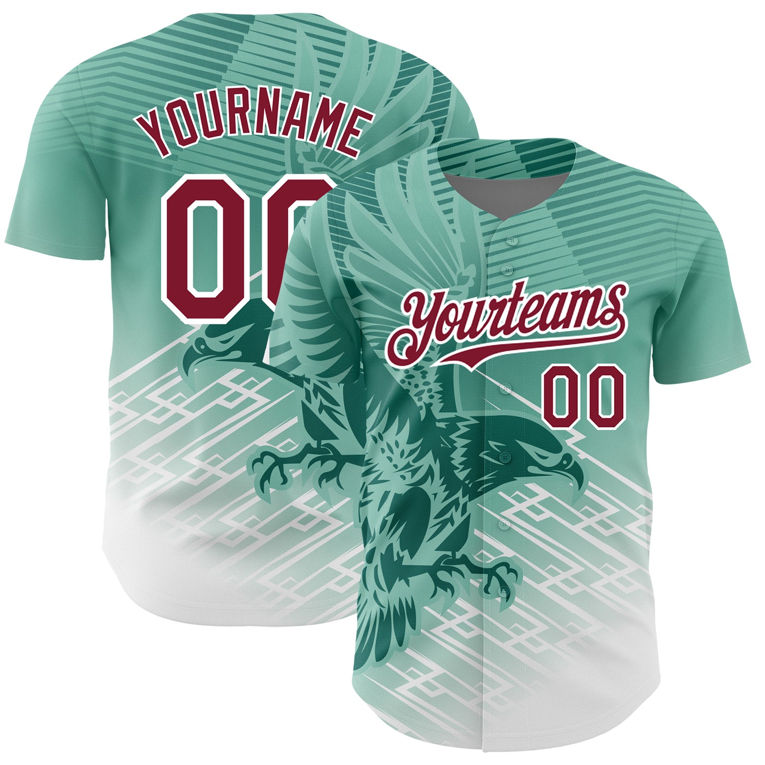 Custom Eagle Baseball Jersey with 3D Teal & Crimson-White Pattern, Personalized Name and Number Personalized Teal Crimson-White