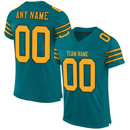 Custom Teal Gold Black Mesh Football Jersey - Personalized Authentic Design Personalized Teal Gold-Black Mesh Authentic Football