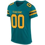 Custom Football Jersey with Personalized Name and Number in Teal Gold Black Mesh Personalized Teal Gold-Black Mesh Authentic
