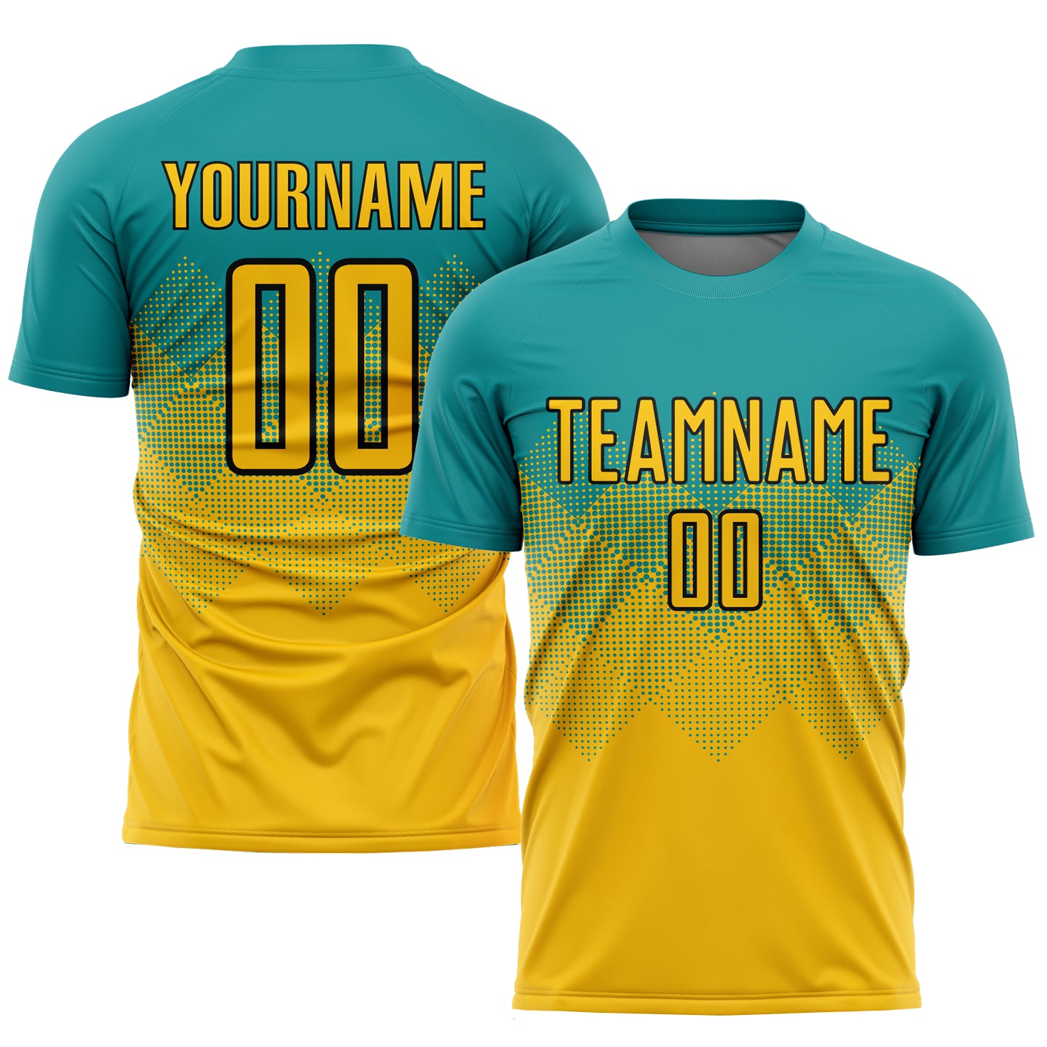 Custom Teal Gold Black Soccer Jersey with Name and Number - Personalized Uniform Personalized Teal Gold-Black Sublimation