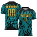 Custom Personalized Soccer Uniform Jersey with Teal, Gold, and Black Colors - Custom Name and Number Personalized Teal Gold