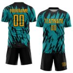 Custom Personalized Soccer Uniform Jersey with Teal, Gold, and Black Colors - Custom Name and Number Personalized Teal Gold