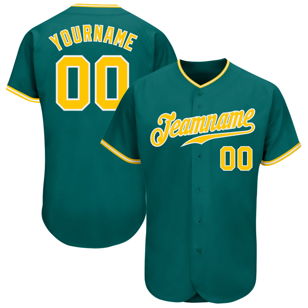 Custom Name and Number Personalized Teal Gold-White Baseball Jersey | Authentic Team Jersey Personalized Teal Gold-White