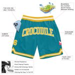 Custom Teal Gold White Basketball Shorts with Personalized Name and Number | Authentic Throwback Design Personalized Teal