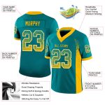 Custom Name Number Football Jersey - Teal Gold-White Drift Fashion Mesh, Personalized Team Apparel Personalized Teal Gold-White
