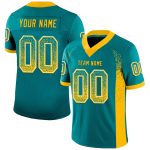 Custom Name Number Football Jersey - Teal Gold-White Drift Fashion Mesh, Personalized Team Apparel Personalized Teal Gold-White