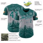 Custom Name and Number Baseball Jersey, Abstract Teal Gray 3D Splatter Grunge Art Design, Personalized Team Apparel Personalized