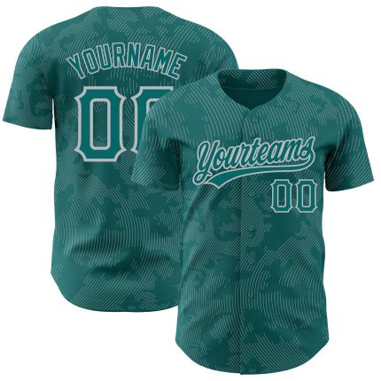 Custom Name and Number Personalized Baseball Jersey with Teal Gray 3D Pattern Curve Lines Design Personalized Teal Gray 3D
