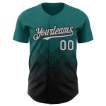 Custom Name Number Authentic Baseball Jersey 3D Teal Gray Black Gradient Square Pattern Design Personalized Teal Gray-Black