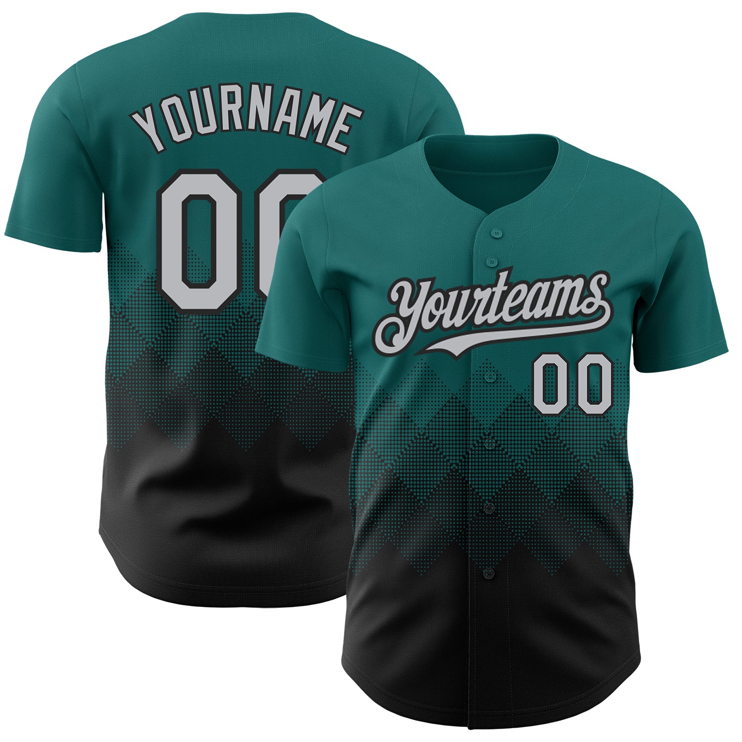 Custom Name Number Authentic Baseball Jersey 3D Teal Gray Black Gradient Square Pattern Design Personalized Teal Gray-Black