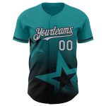Custom Name and Number Baseball Jersey with Teal Gray-Black 3D Twinkle Star Gradient Design - Personalized Team Apparel Personalized