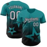 Custom Name and Number Baseball Jersey with Teal Gray-Black 3D Twinkle Star Gradient Design - Personalized Team Apparel Personalized