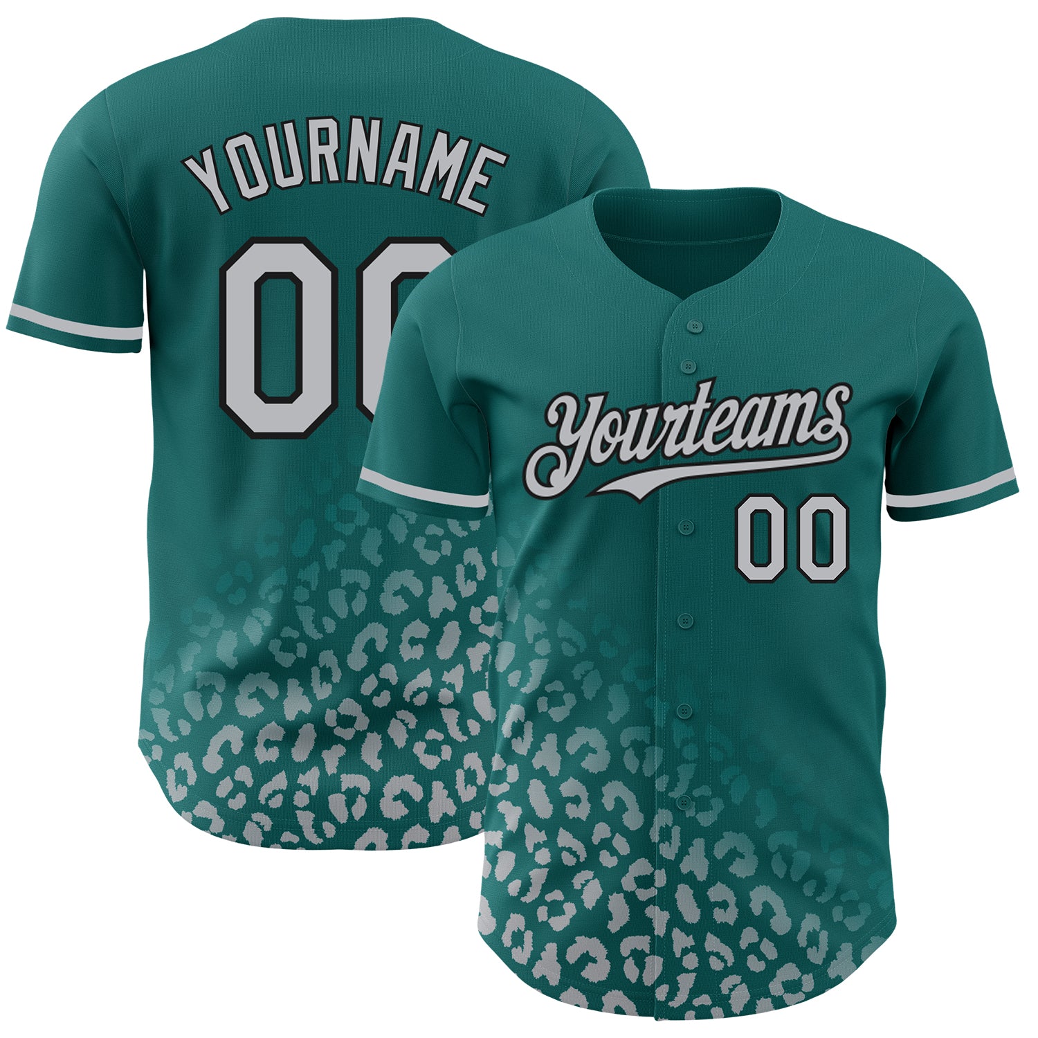 Custom Leopard Print Fade Baseball Jersey with Teal and Gray 3D Pattern - Personalize with Name and Number Personalized Teal