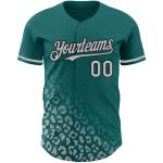Custom Leopard Print Fade Baseball Jersey with Teal and Gray 3D Pattern - Personalize with Name and Number Personalized Teal