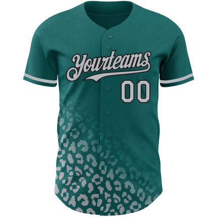 Custom Leopard Print Fade Baseball Jersey with Teal and Gray 3D Pattern - Personalize with Name and Number Personalized Teal