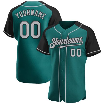 Custom Name and Number Personalized Teal Gray-Black Baseball Jersey with Authentic Raglan Sleeves Personalized Teal Gray-Black
