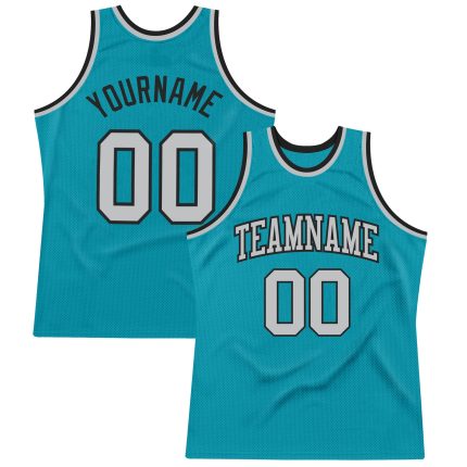Custom Personalized Basketball Jersey - Teal Gray Black Authentic Throwback with Team Name & Number Personalized Teal Gray-Black