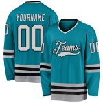 Custom Hockey Jersey with Personalized Name and Number - Teal Gray Black Personalized Teal Gray-Black Hockey Jersey Team