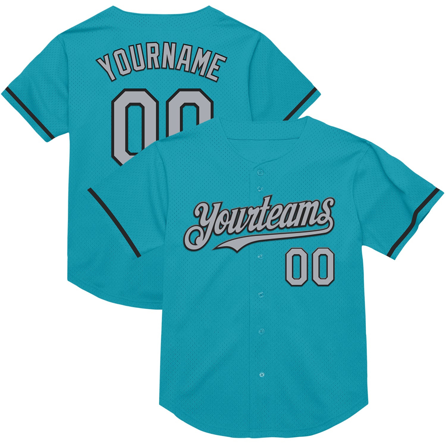 Custom Name and Number Personalized Baseball Jersey - Teal Gray-Black Mesh Authentic Throwback Style Personalized Teal Gray-Black
