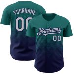 Personalized Gradient Teal Gray-Navy 3D Pattern Baseball Jersey with Custom Name and Number Personalized Teal Gray-Navy 3D