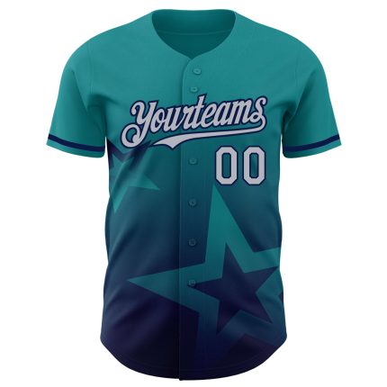 Personalized Twinkle Star Gradient Baseball Jersey with Custom Name & Number - Teal Gray-Navy 3D Pattern Design Personalized