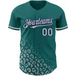 Custom Leopard Print Baseball Jersey with Team Name and Number - Teal Gray Navy 3D Pattern Fashion Design Personalized Teal