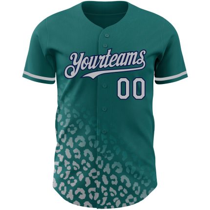 Custom Leopard Print Baseball Jersey with Team Name and Number - Teal Gray Navy 3D Pattern Fashion Design Personalized Teal