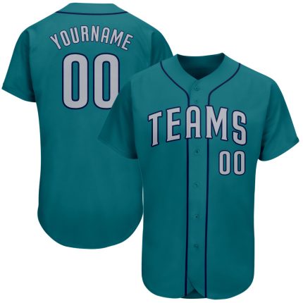 Personalized Teal Gray Navy Baseball Jersey - Custom Authentic Mens Apparel Personalized Teal Gray-Navy Authentic Baseball