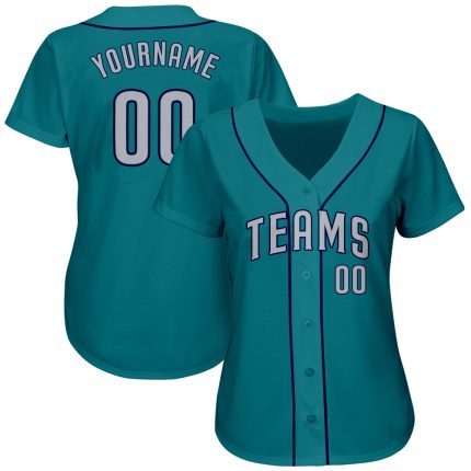 Personalized Teal Gray Navy Baseball Jersey - Custom Authentic Mens Apparel Personalized Teal Gray-Navy Authentic Baseball