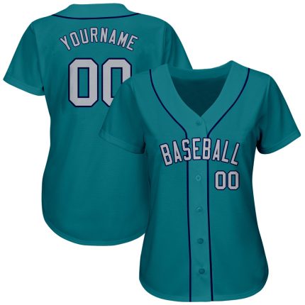 Custom Authentic Baseball Jersey with Personalized Name & Number - Teal Gray Navy Personalized Teal Gray-Navy Authentic Baseball
