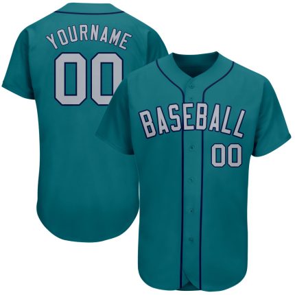 Custom Authentic Baseball Jersey with Personalized Name & Number - Teal Gray Navy Personalized Teal Gray-Navy Authentic Baseball