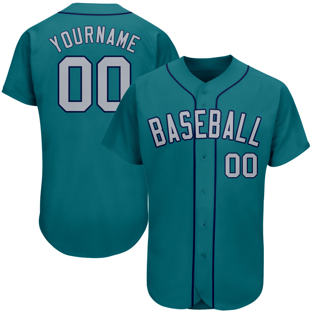 Custom Authentic Baseball Jersey with Personalized Name & Number - Teal Gray Navy Personalized Teal Gray-Navy Authentic Baseball