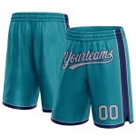 Custom Team Basketball Shorts with Personalized Name and Number in Teal Gray-Navy Personalized Teal Gray-Navy Authentic Basketball