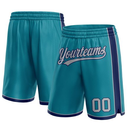 Custom Team Basketball Shorts with Personalized Name and Number in Teal Gray-Navy Personalized Teal Gray-Navy Authentic Basketball