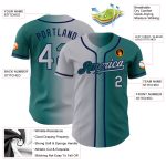 Custom Name and Number Baseball Jersey - Personalized Teal Gray-Navy Authentic Gradient Fashion Jersey Personalized Teal