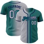 Custom Name and Number Baseball Jersey - Personalized Teal Gray-Navy Authentic Gradient Fashion Jersey Personalized Teal